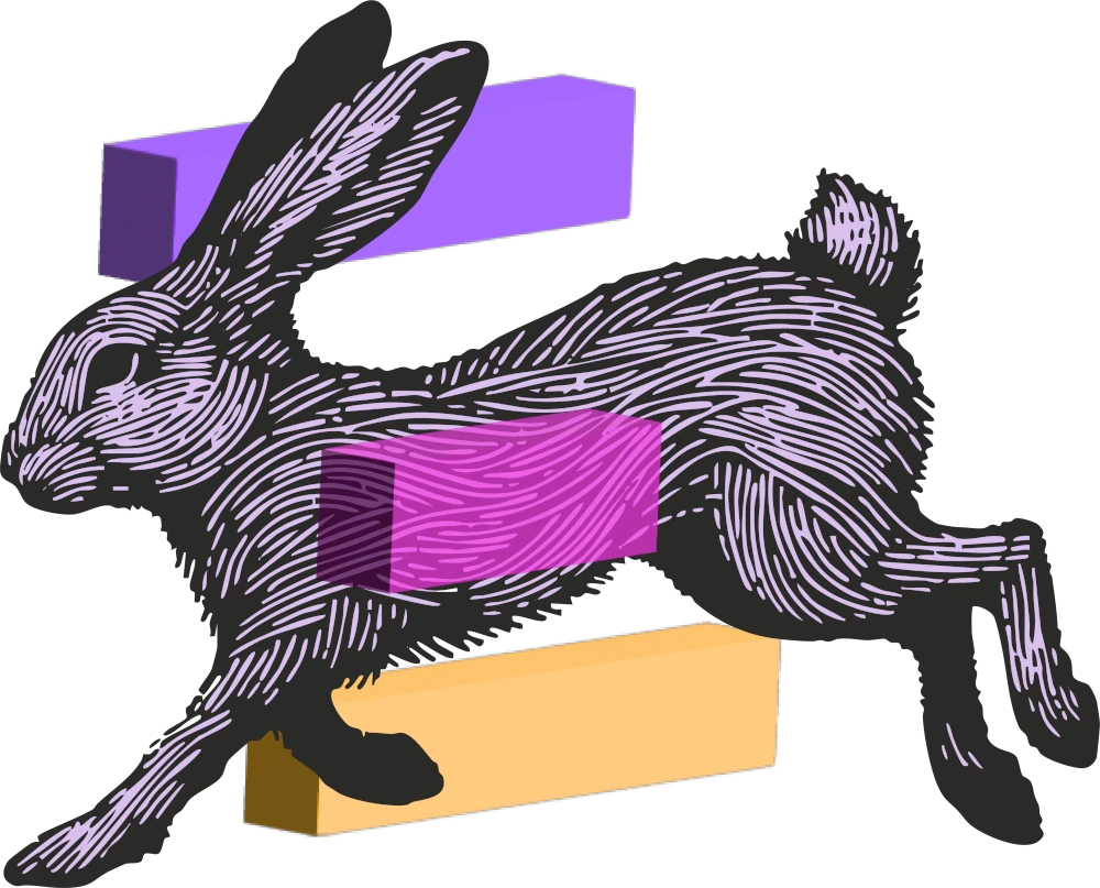 Conejo Centella con bloques de colores semi-transparentes